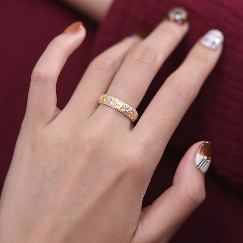 Nimara Ritual 999 Sterling Silver Hammer Pattern Om Mani Padme Hum Balance Ring