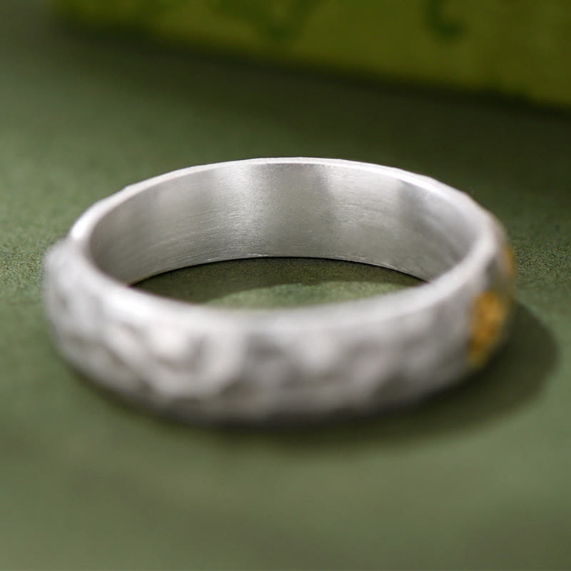 Nimara Ritual 999 Sterling Silver Hammer Pattern Om Mani Padme Hum Balance Ring