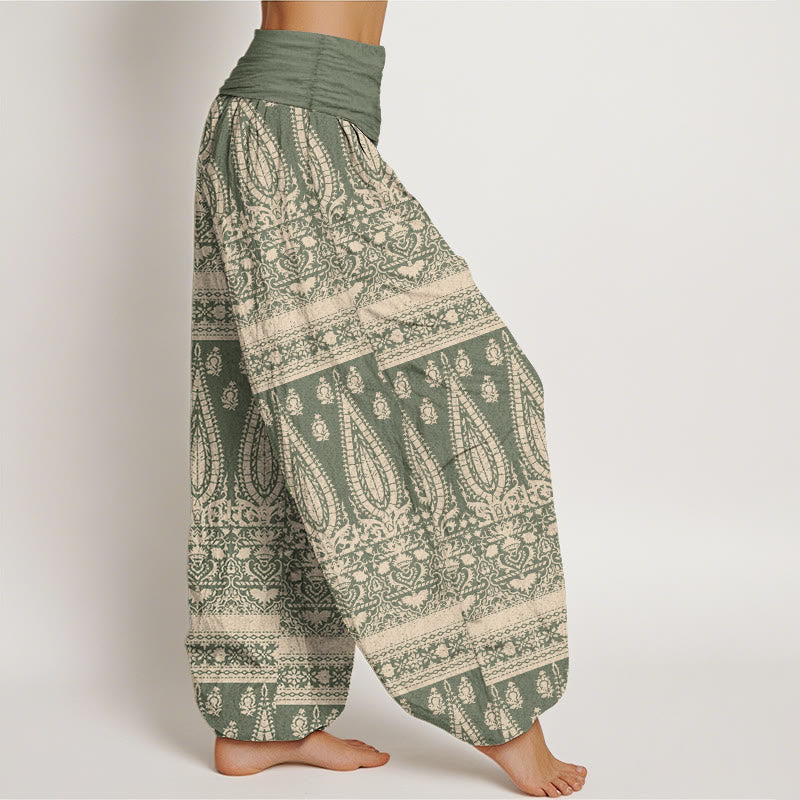 Nimara Ritual Pure Cotton Casual Feather Stripes Design Women's Elastic Waist Harem Pants