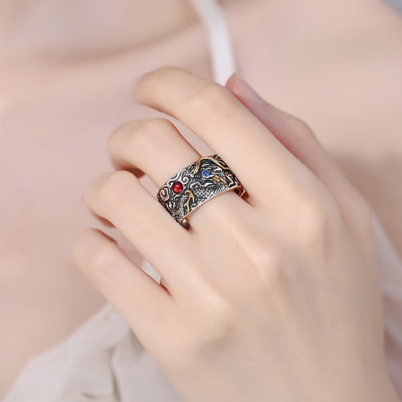 Nimara Ritual Vintage Dragon Pattern Copper Plated Silver Balance Ring