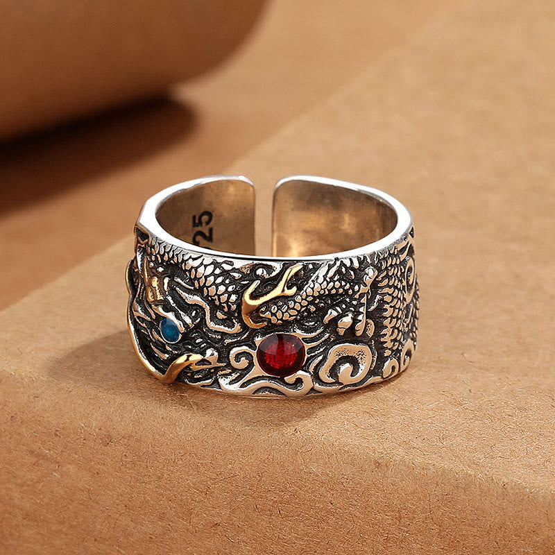 Nimara Ritual Vintage Dragon Pattern Copper Plated Silver Balance Ring