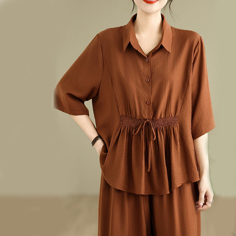 Nimara Ritual 2pcs Casual Women's Stand Collar Shirt Loose Pants Meditation Clothing Set