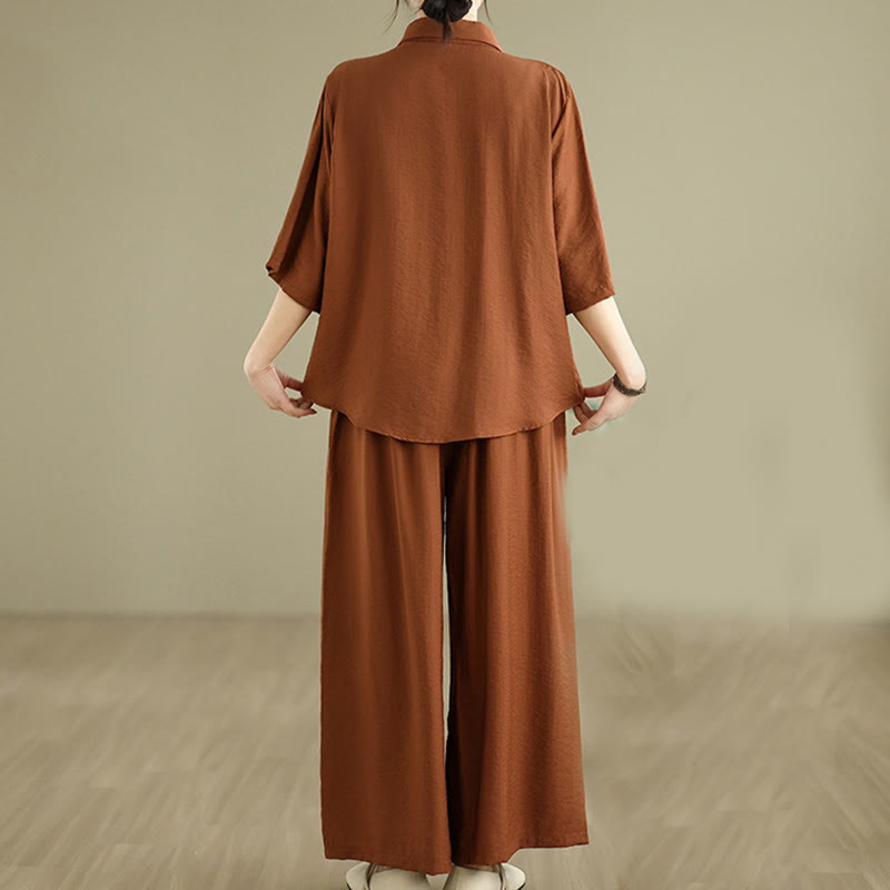 Nimara Ritual 2pcs Casual Women's Stand Collar Shirt Loose Pants Meditation Clothing Set