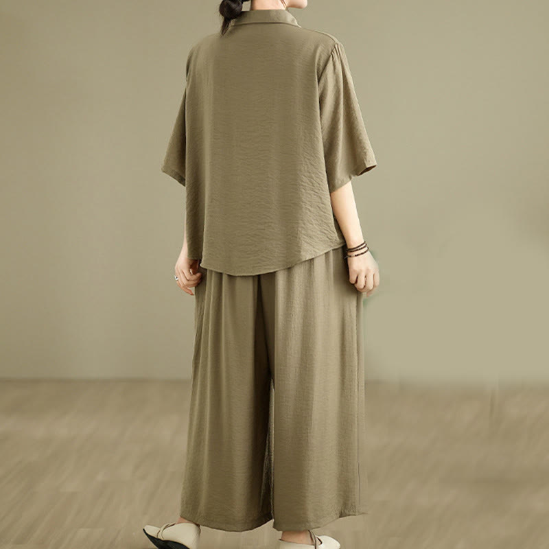 Nimara Ritual 2pcs Casual Women's Stand Collar Shirt Loose Pants Meditation Clothing Set