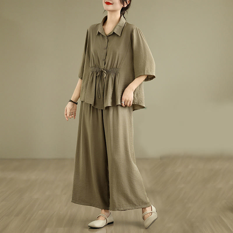 Nimara Ritual 2pcs Casual Women's Stand Collar Shirt Loose Pants Meditation Clothing Set