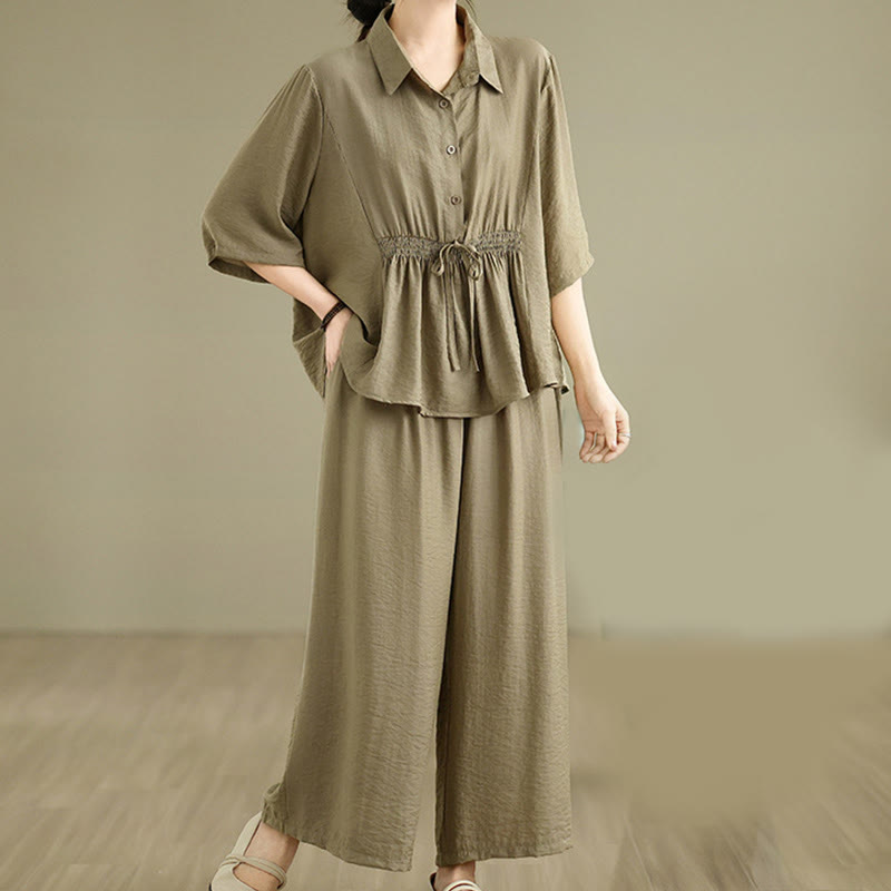 Nimara Ritual 2pcs Casual Women's Stand Collar Shirt Loose Pants Meditation Clothing Set