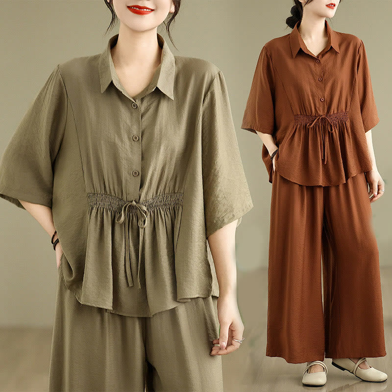 Nimara Ritual 2pcs Casual Women's Stand Collar Shirt Loose Pants Meditation Clothing Set