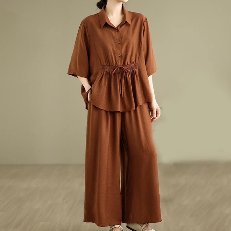Nimara Ritual 2pcs Casual Women's Stand Collar Shirt Loose Pants Meditation Clothing Set