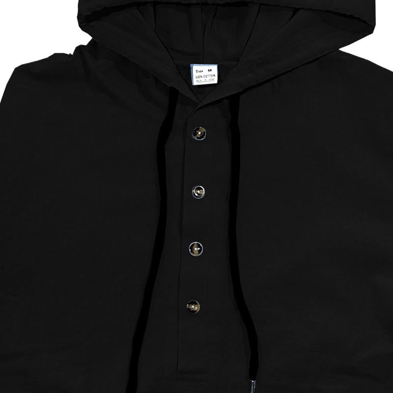 Nimara Ritual Solid Color Fall Half Buttons Men's Hooded Long Sleeve Cotton Shirt