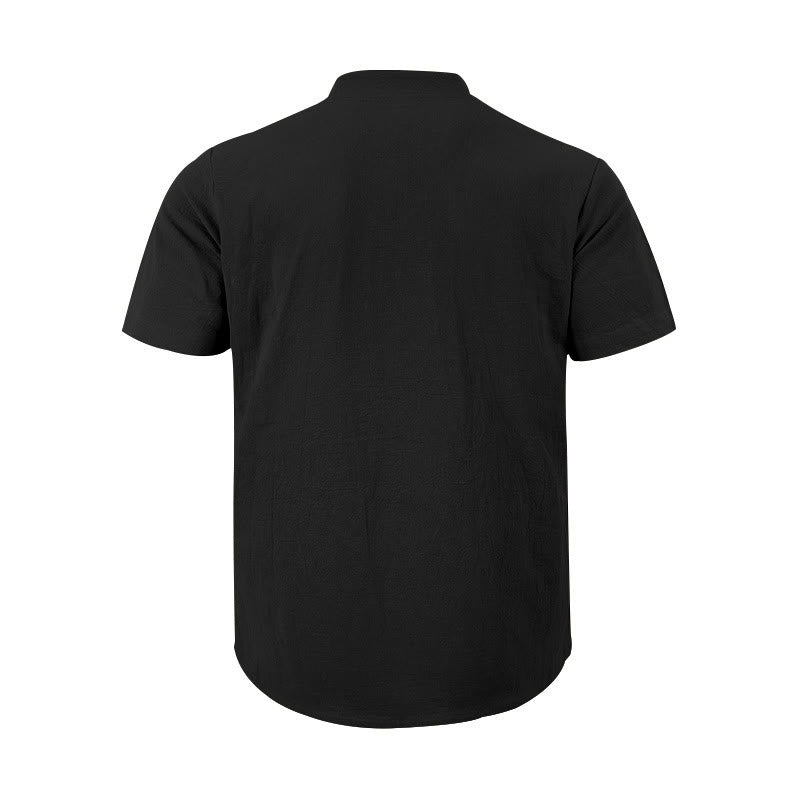 Nimara Ritual Solid Summer Short Sleeve Half Buttons Linen Men's Shirt