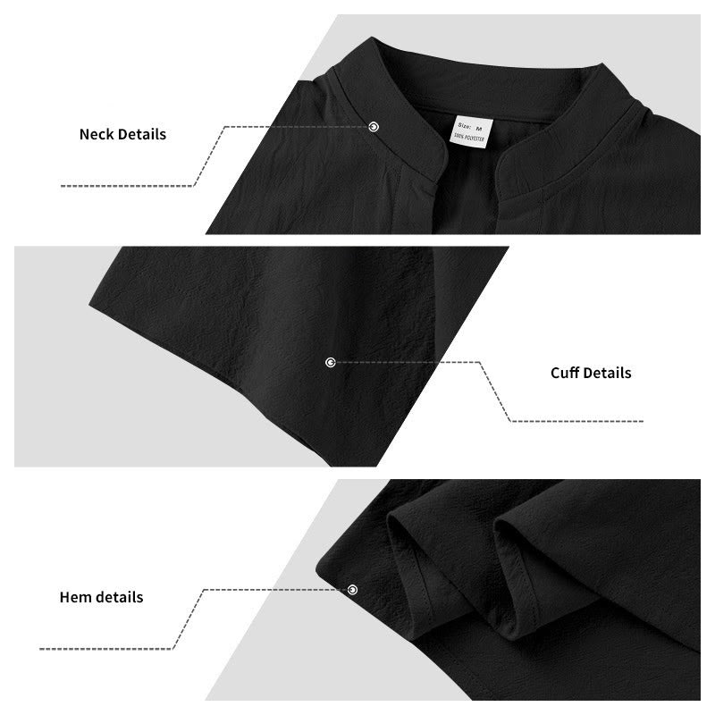 Nimara Ritual Solid Summer Short Sleeve Half Buttons Linen Men's Shirt