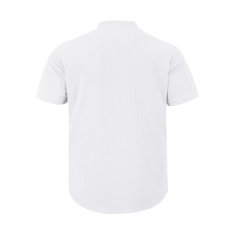 Nimara Ritual Solid Summer Short Sleeve Half Buttons Linen Men's Shirt