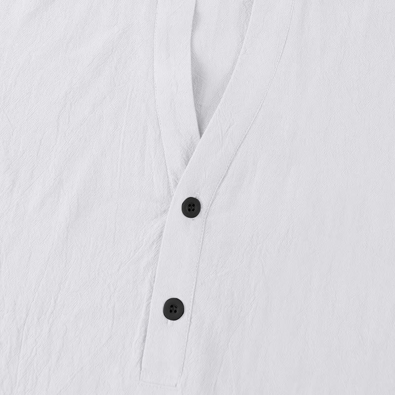 Nimara Ritual Solid Summer Short Sleeve Half Buttons Linen Men's Shirt