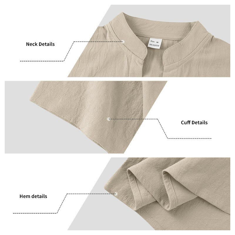 Nimara Ritual Solid Summer Short Sleeve Half Buttons Linen Men's Shirt