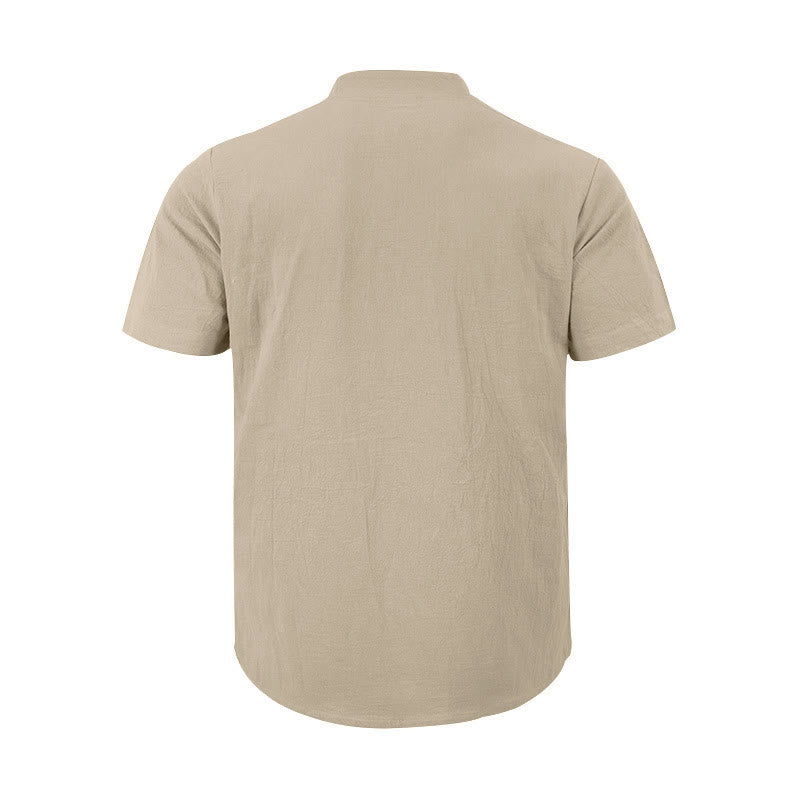 Nimara Ritual Solid Summer Short Sleeve Half Buttons Linen Men's Shirt