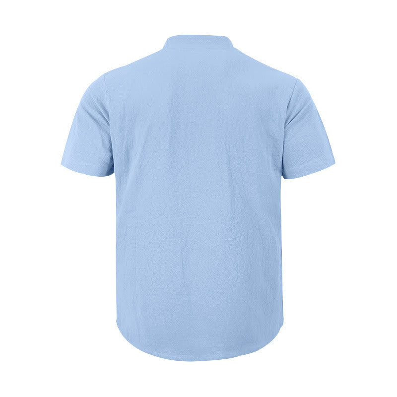 Nimara Ritual Solid Summer Short Sleeve Half Buttons Linen Men's Shirt