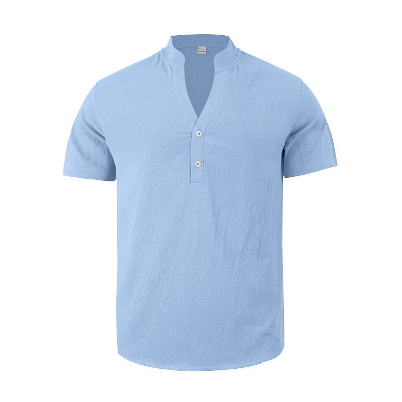 Nimara Ritual Solid Summer Short Sleeve Half Buttons Linen Men's Shirt