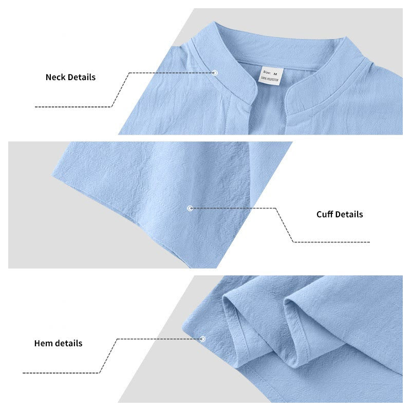 Nimara Ritual Solid Summer Short Sleeve Half Buttons Linen Men's Shirt