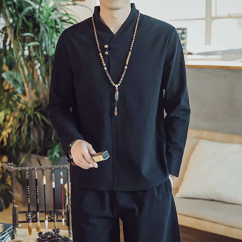 Nimara Ritual 2Pcs Shirt Ankle-Length Pants With Pockets Men's Meditation Cloth Set