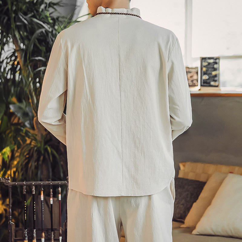 Nimara Ritual 2Pcs Shirt Ankle-Length Pants With Pockets Men's Meditation Cloth Set