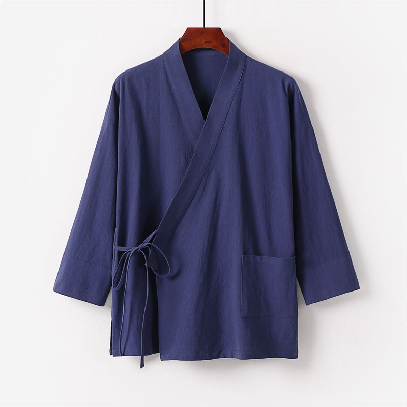 Nimara Ritual 2Pcs Lace-up Cotton Linen Kimono Pants With Pockets Men's Meditation Cloth Set