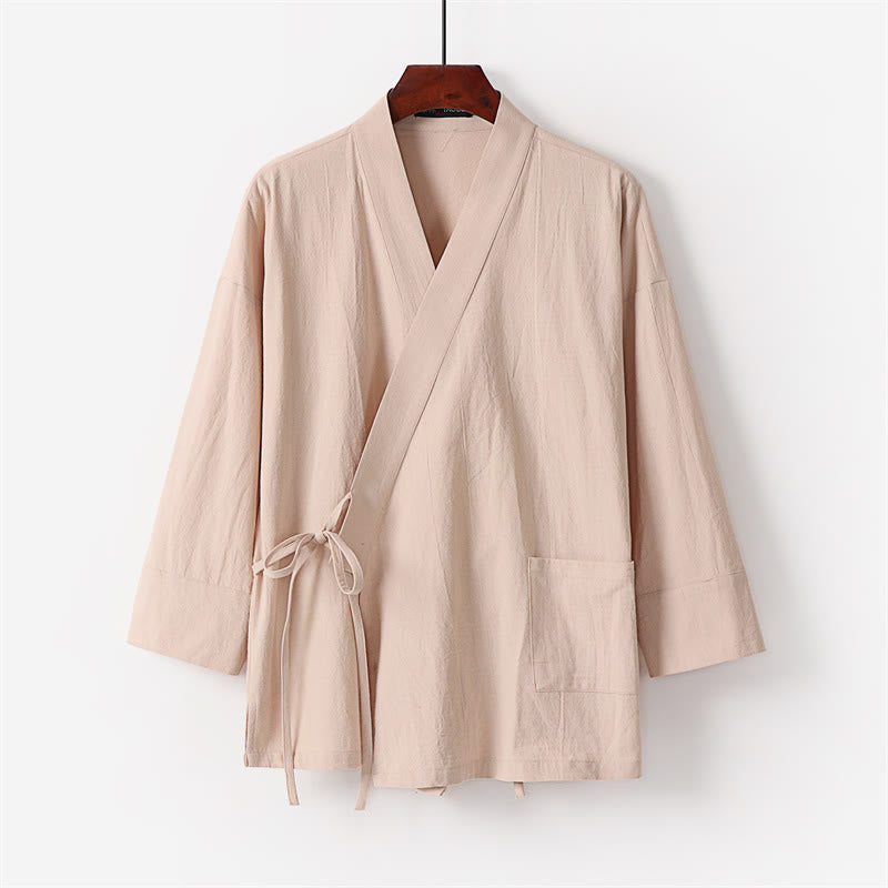 Nimara Ritual 2Pcs Lace-up Cotton Linen Kimono Pants With Pockets Men's Meditation Cloth Set