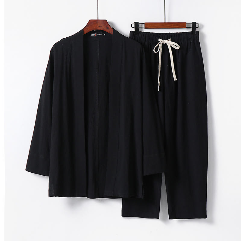Nimara Ritual 2Pcs Cotton Kimono Ankle-Length Pants Men's Meditation Cloth Set