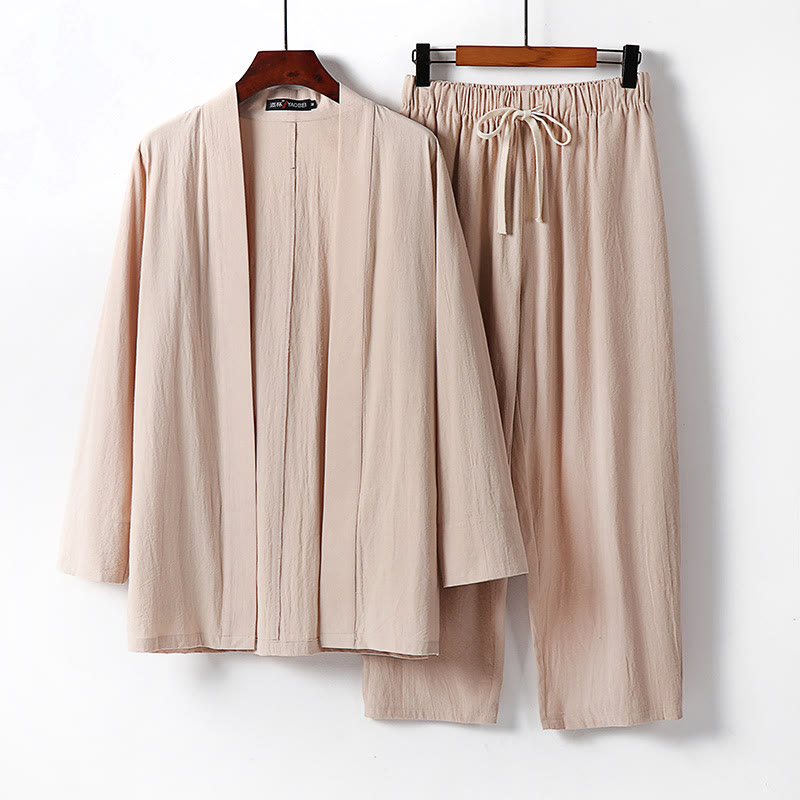 Nimara Ritual 2Pcs Cotton Kimono Ankle-Length Pants Men's Meditation Cloth Set