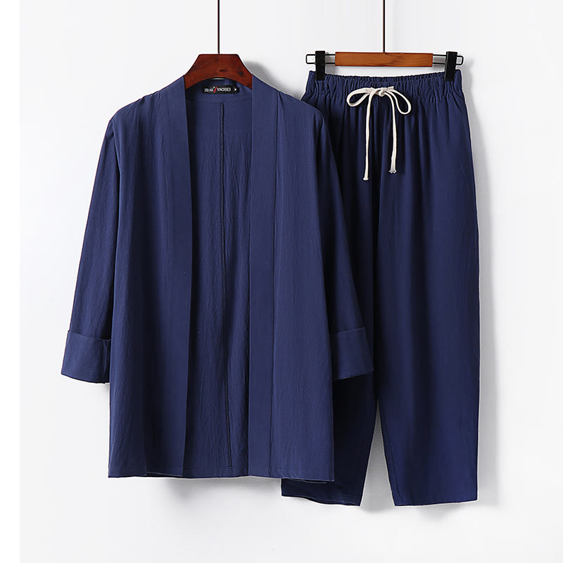 Nimara Ritual 2Pcs Cotton Kimono Ankle-Length Pants Men's Meditation Cloth Set
