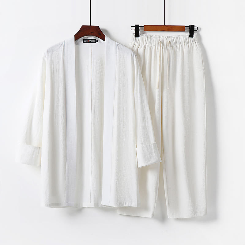 Nimara Ritual 2Pcs Cotton Kimono Ankle-Length Pants Men's Meditation Cloth Set