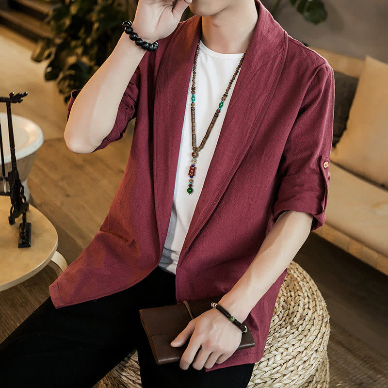 Nimara Ritual Vintage Plain Lapel Open Front Jacket Cotton Men's Kimono