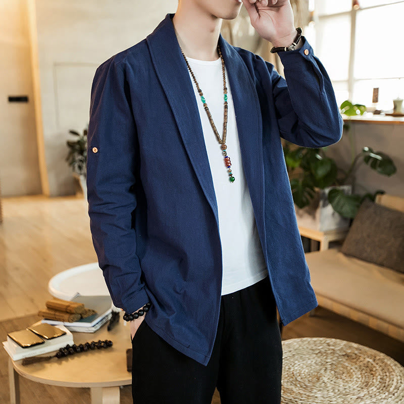 Nimara Ritual Vintage Plain Lapel Open Front Jacket Cotton Men's Kimono