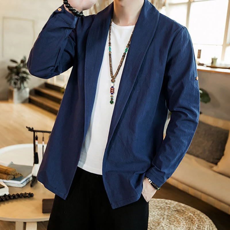 Nimara Ritual Vintage Plain Lapel Open Front Jacket Cotton Men's Kimono