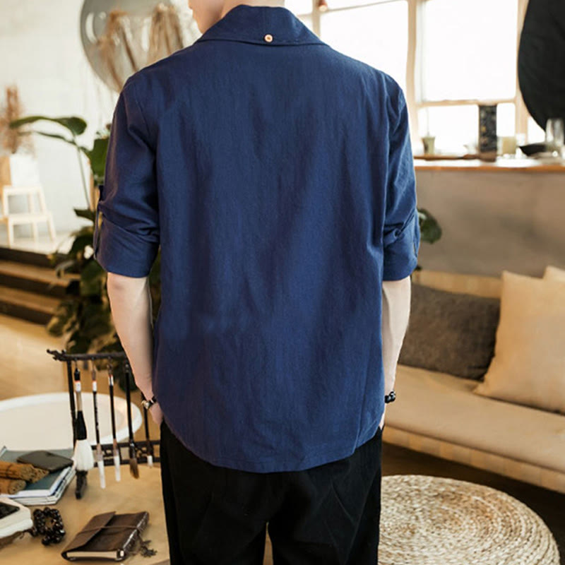 Nimara Ritual Vintage Plain Lapel Open Front Jacket Cotton Men's Kimono