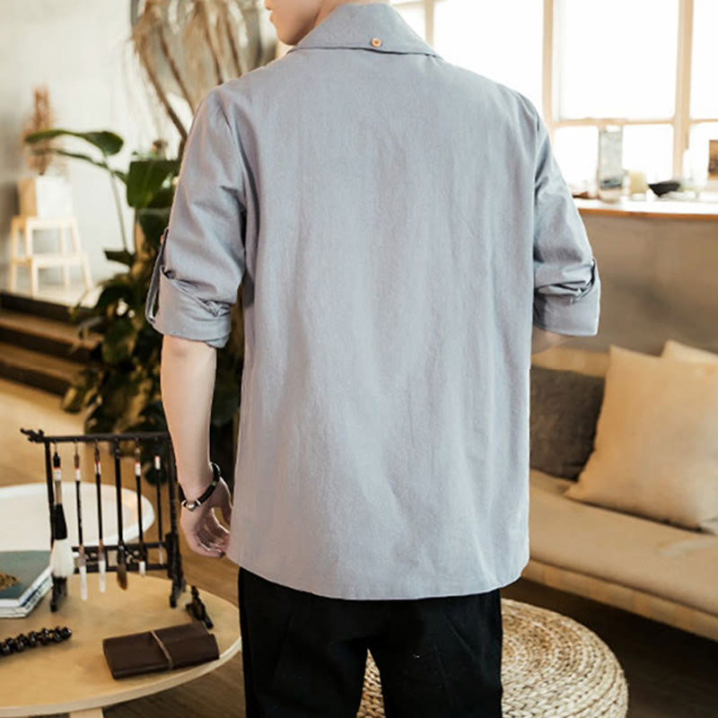 Nimara Ritual Vintage Plain Lapel Open Front Jacket Cotton Men's Kimono