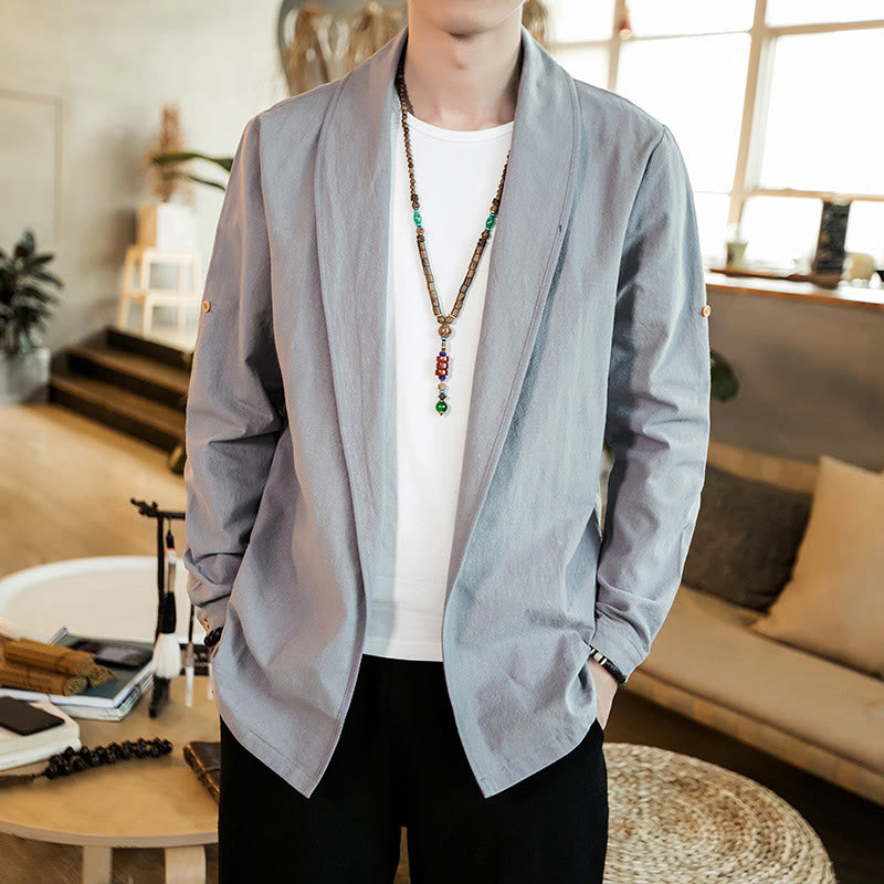 Nimara Ritual Vintage Plain Lapel Open Front Jacket Cotton Men's Kimono