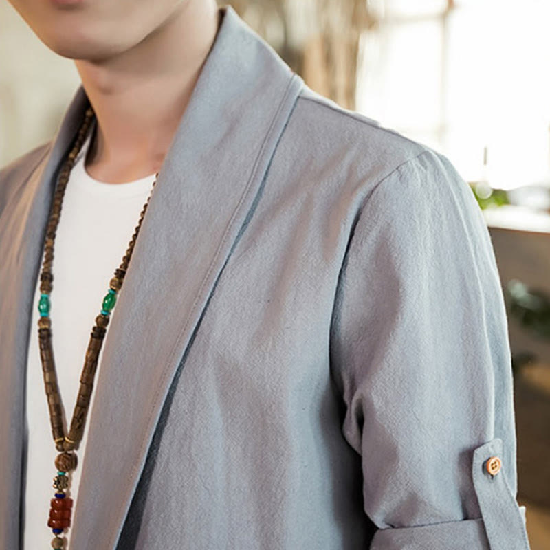 Nimara Ritual Vintage Plain Lapel Open Front Jacket Cotton Men's Kimono