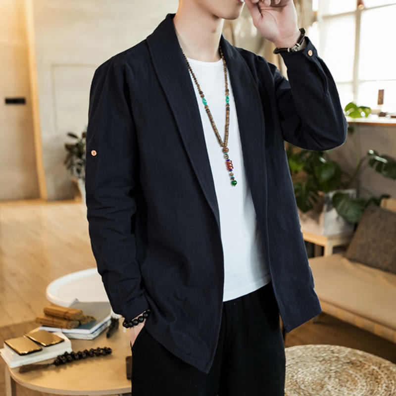 Nimara Ritual Vintage Plain Lapel Open Front Jacket Cotton Men's Kimono