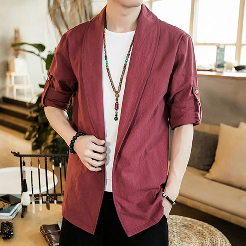 Nimara Ritual Vintage Plain Lapel Open Front Jacket Cotton Men's Kimono