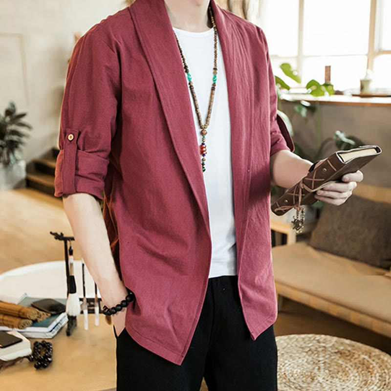 Nimara Ritual Vintage Plain Lapel Open Front Jacket Cotton Men's Kimono