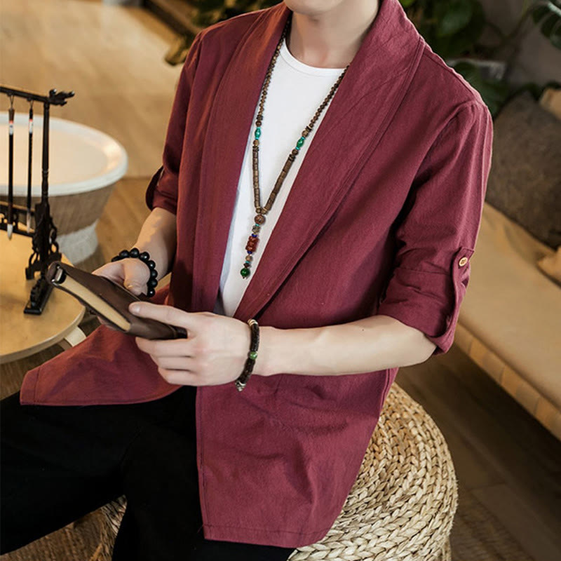 Nimara Ritual Vintage Plain Lapel Open Front Jacket Cotton Men's Kimono