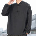 Nimara Ritual Two Frog-Button Stand Collar Long Sleeve Men's Cotton Shirt