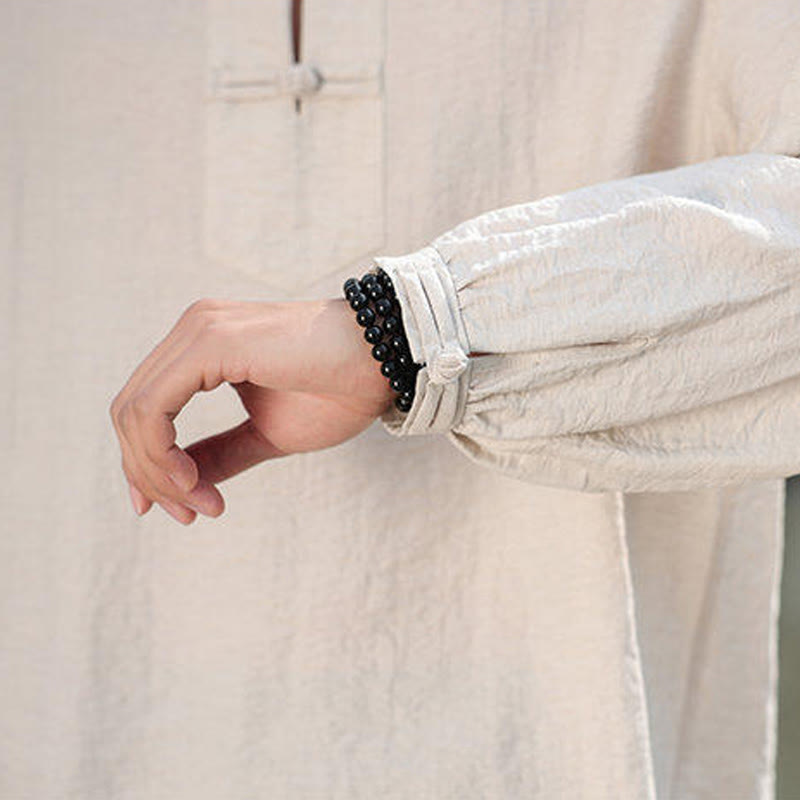 Nimara Ritual Two Frog-Button Stand Collar Long Sleeve Men's Cotton Shirt