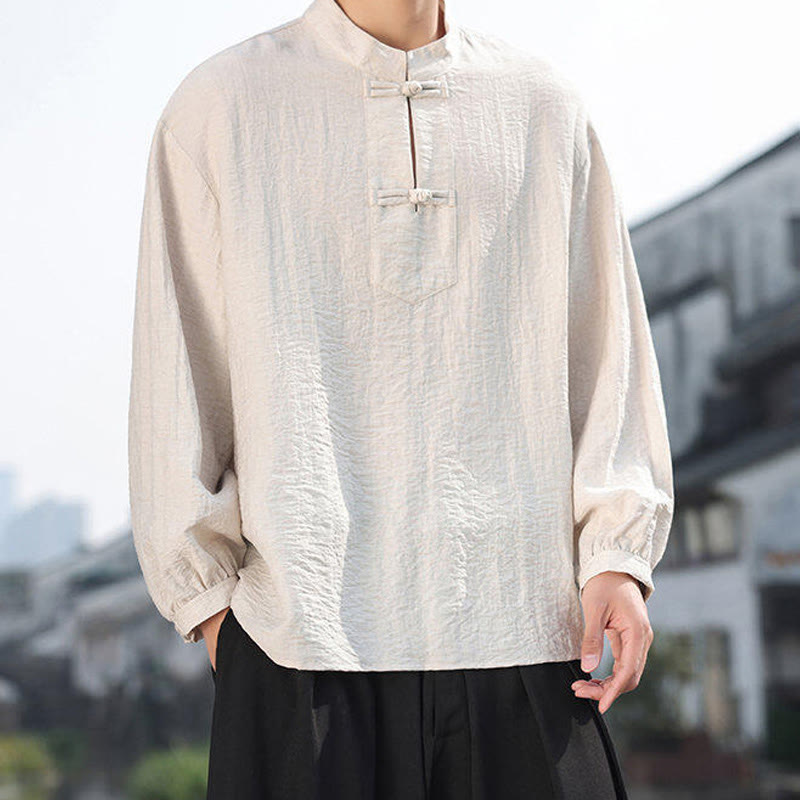 Nimara Ritual Two Frog-Button Stand Collar Long Sleeve Men's Cotton Shirt