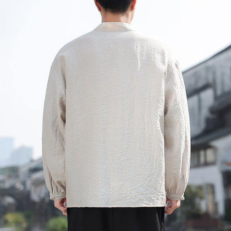 Nimara Ritual Two Frog-Button Stand Collar Long Sleeve Men's Cotton Shirt