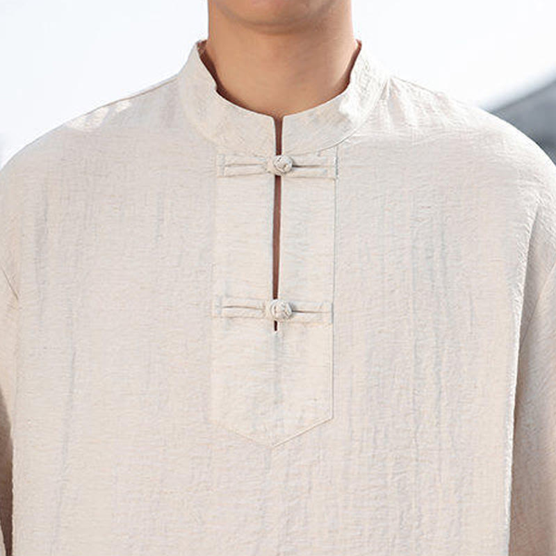 Nimara Ritual Two Frog-Button Stand Collar Long Sleeve Men's Cotton Shirt
