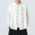Nimara Ritual Vintage Plain Buttons Down Stand Collar Long Sleeve Men's Cotton Shirt