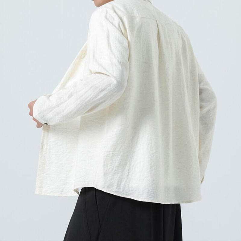 Nimara Ritual Vintage Plain Buttons Down Stand Collar Long Sleeve Men's Cotton Shirt
