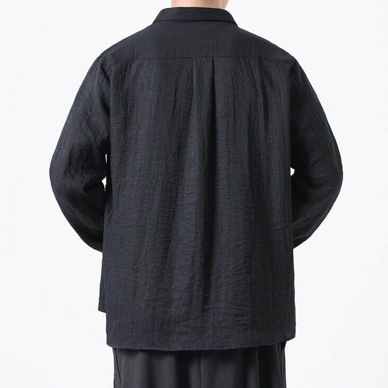 Nimara Ritual Vintage Plain Buttons Down Stand Collar Long Sleeve Men's Cotton Shirt