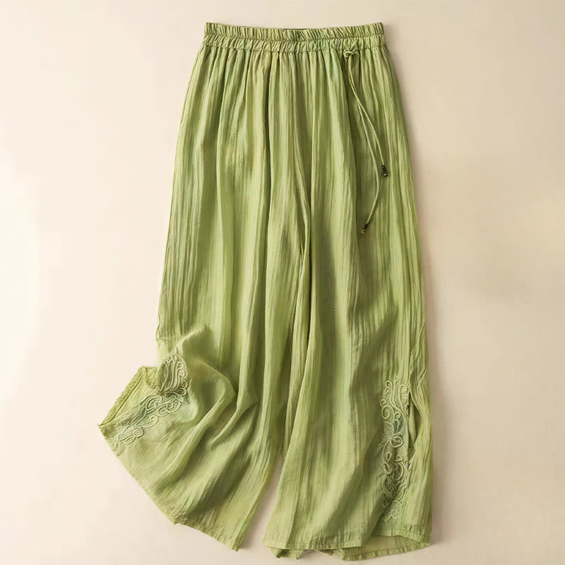 Nimara Ritual Retro Casual Embroidery Design Drawstring Women's Wide Leg Pants With Pockets